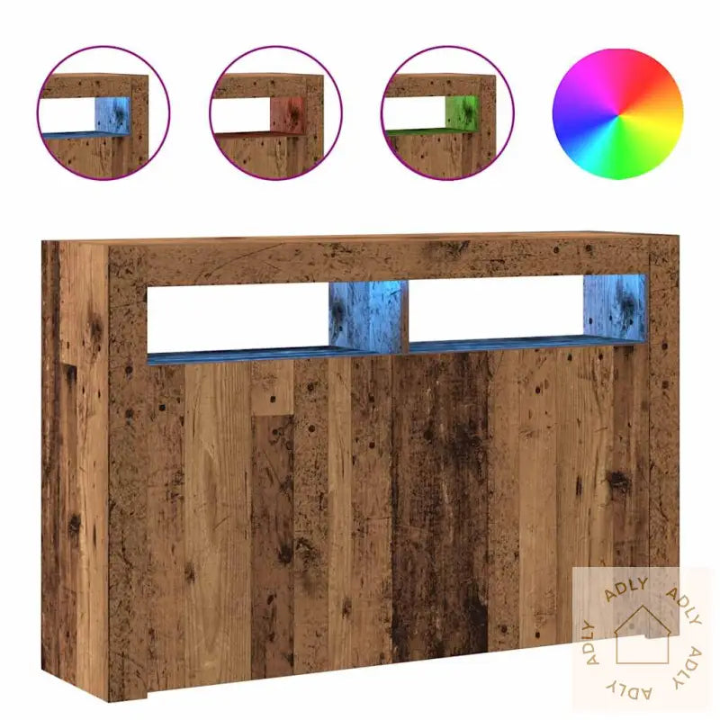 Skjenk Med Led-Lys Gammelt Tre 115,5X30X75 Cm Konstruert Tre