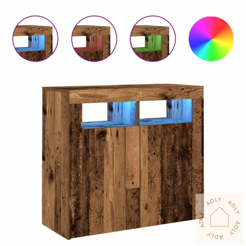 Skjenk Med Led-Lys Gammelt Tre 80X35X75 Cm Konstruert Tre