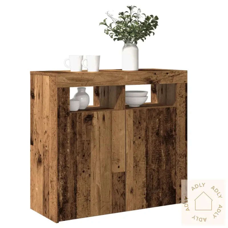 Skjenk Med Led-Lys Gammelt Tre 80X35X75 Cm Konstruert Tre