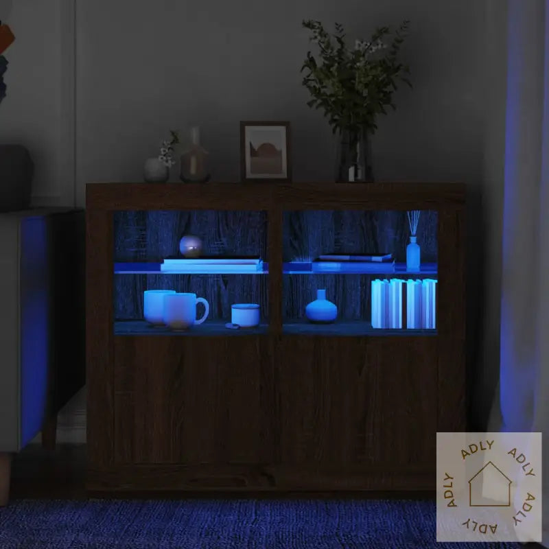 Sideskap Med Led 2 Stk Brun Eik Konstruert Tre