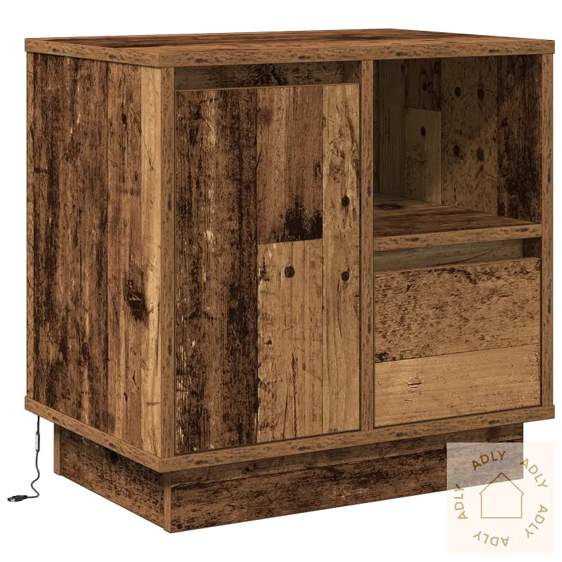Nattbord Med Led Lys 2 Stk Gammelt Tre 50X34,5X50 Cm