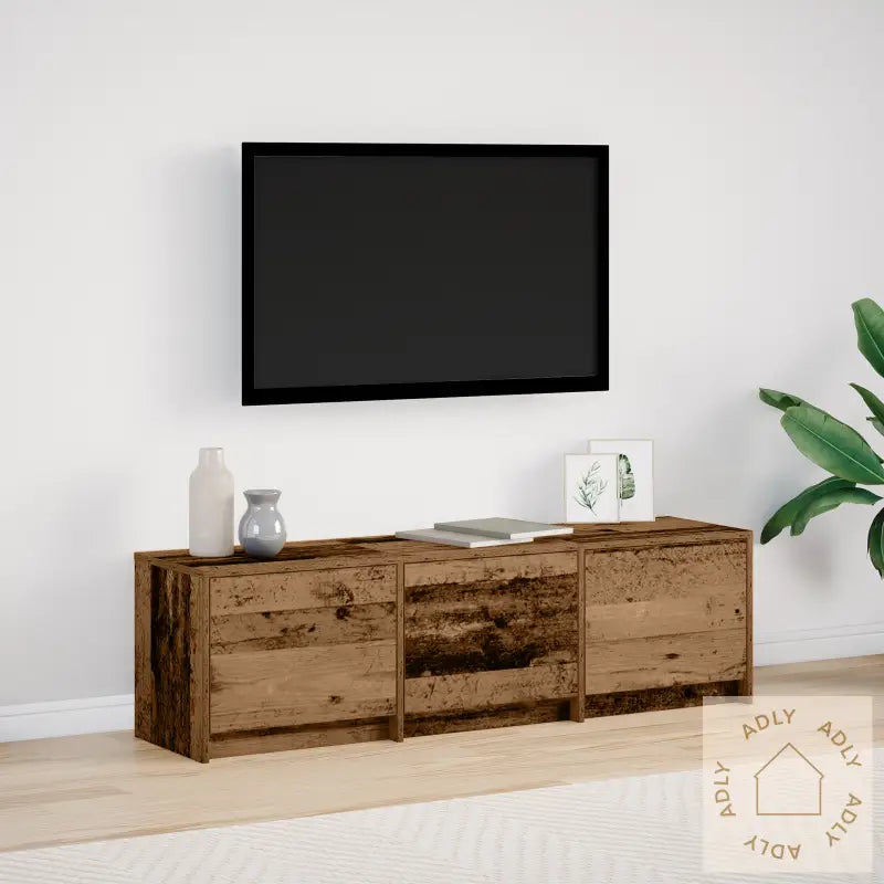 Tv-Skap Med Led I Gammelt Tre 140X34X40 Cm
