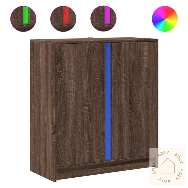 Skjenk Med Led Brun Eik 77X34X85 Cm Konstruert Tre