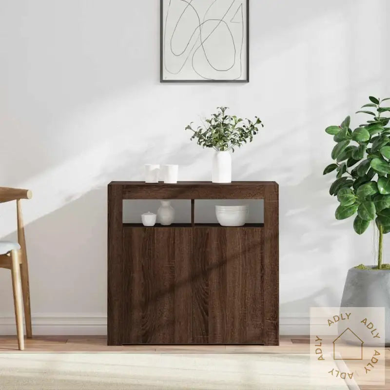 Skjenk Med Led-Lys Brun Eik 80X35X75 Cm