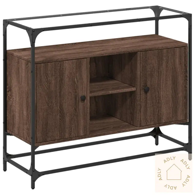Skjenk Med Glasstopp Brun Eik 98X35X81 Cm Konstruert Tre