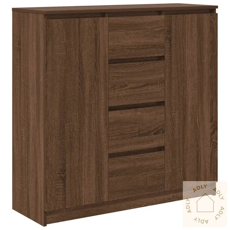 Skjenk Med Skuffer Brun Eik 100,5X35X98,5 Cm Konstruert Tre