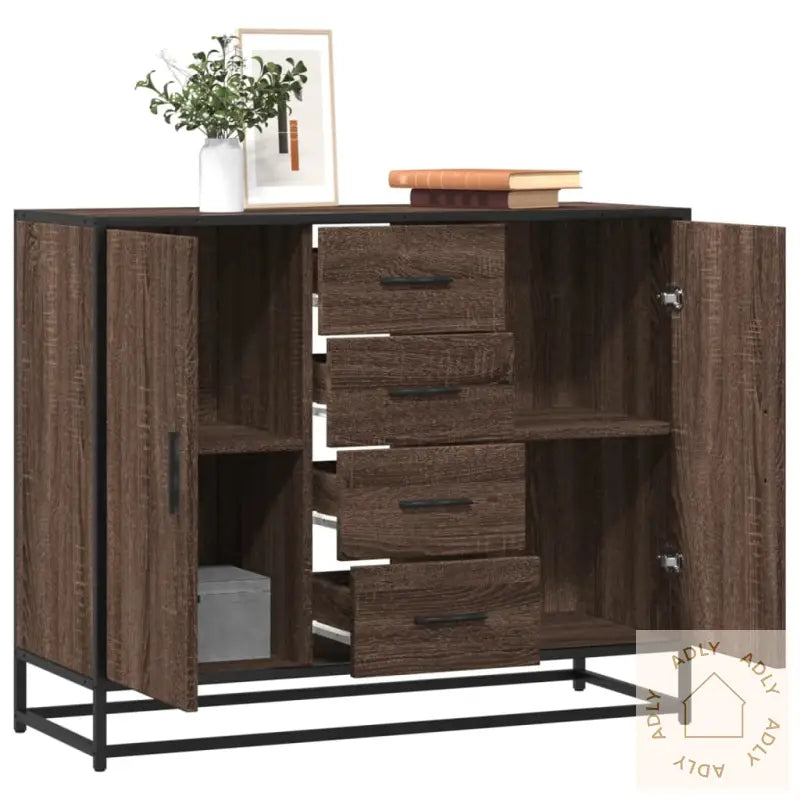Skjenk Brun Eik 92X35X76 Cm Konstruert Tre