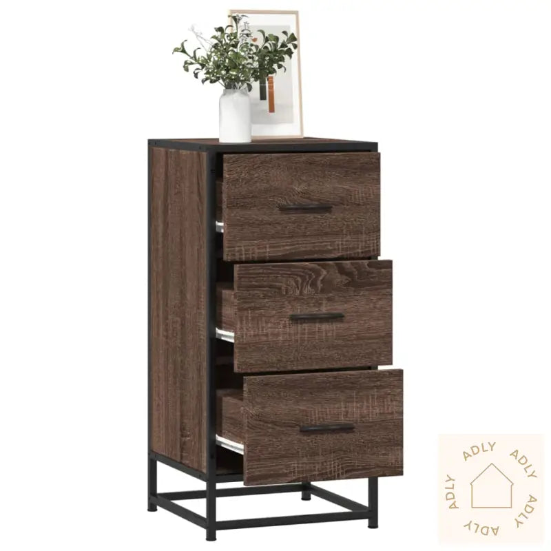 Skjenk Brun Eik 35,5X35X76 Cm Konstruert Tre Og Metall