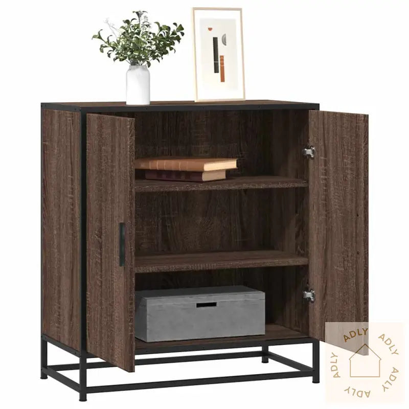 Skjenk Brun Eik 68X35X76 Cm Konstruert Tre Og Metall