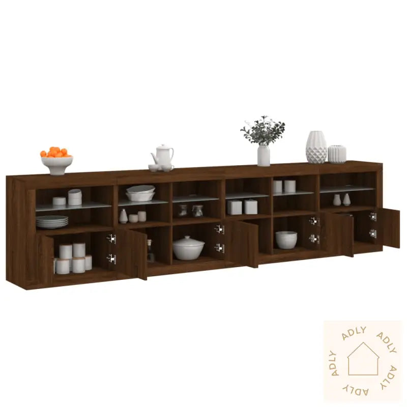 Skjenk Med Led-Lys Brun Eik 283X37X67 Cm