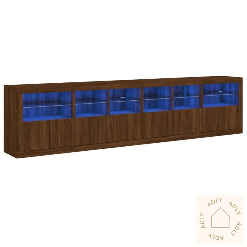 Skjenk Med Led-Lys Brun Eik 283X37X67 Cm