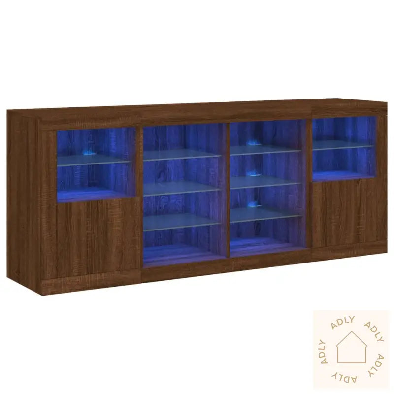Skjenk Med Led-Lys Brun Eik 163X37X67 Cm