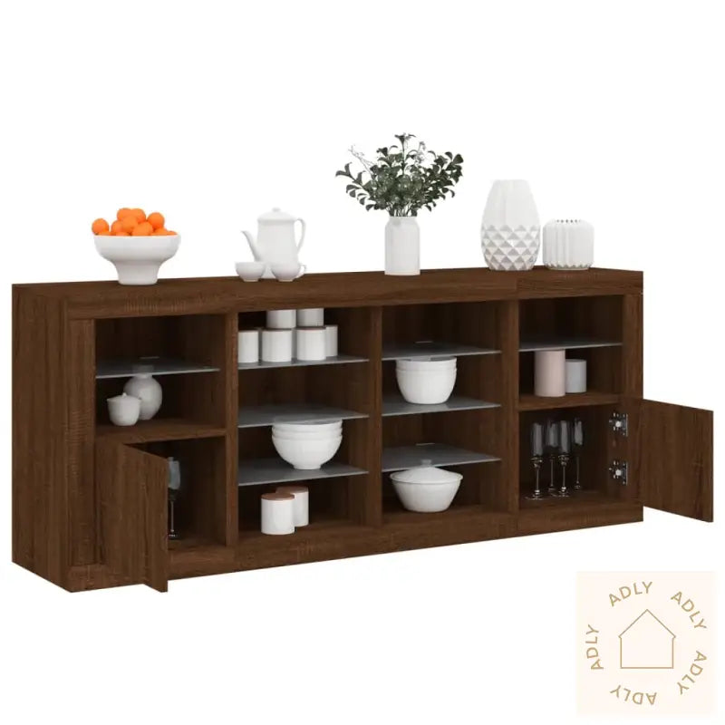 Skjenk Med Led-Lys Brun Eik 163X37X67 Cm