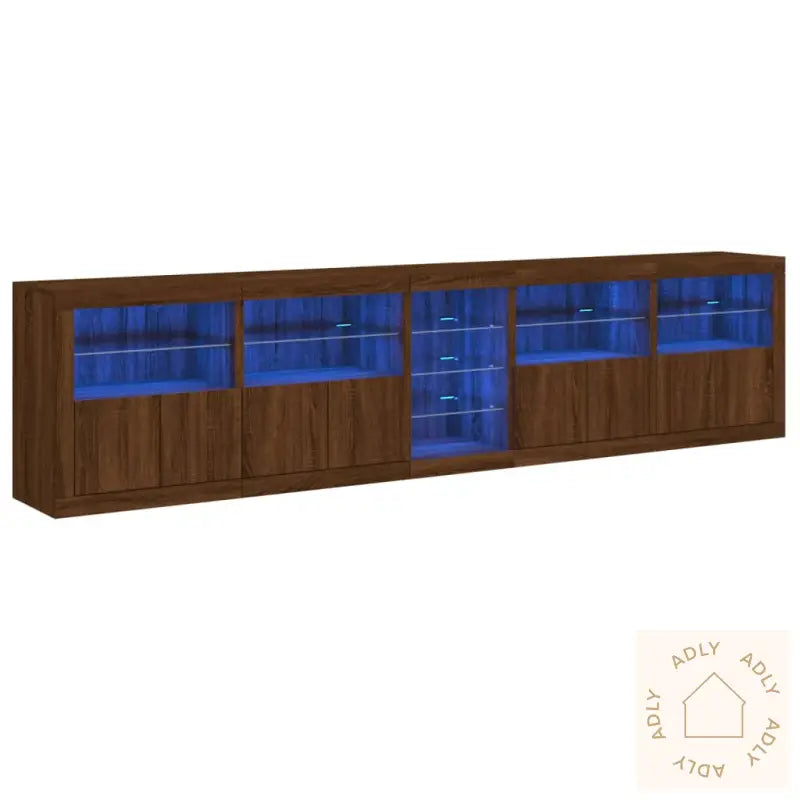 Skjenk Med Led-Lys Brun Eik 283X37X67 Cm