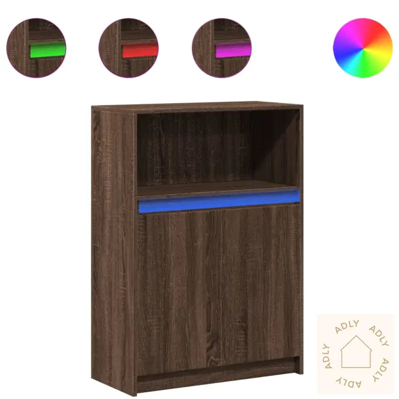 Skjenk Med Led Brun Eik 72X34X100 Cm Konstruert Tre