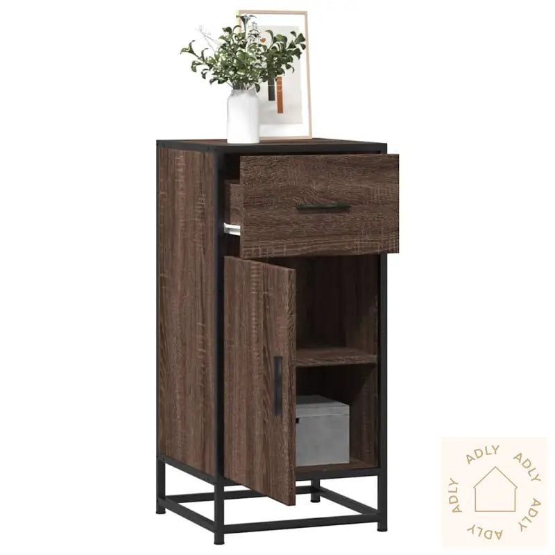 Skjenk Brun Eik 35,5X35X76 Cm Konstruert Tre Og Metall