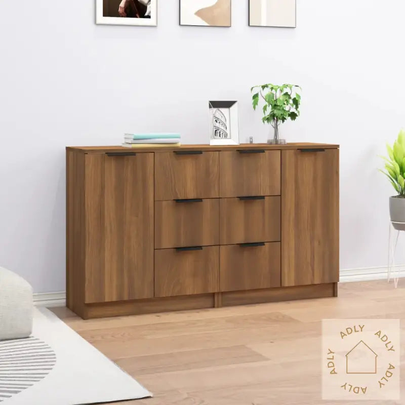 Skjenker 2 Stk Brun Eik 60X30X70 Cm Konstruert Tre