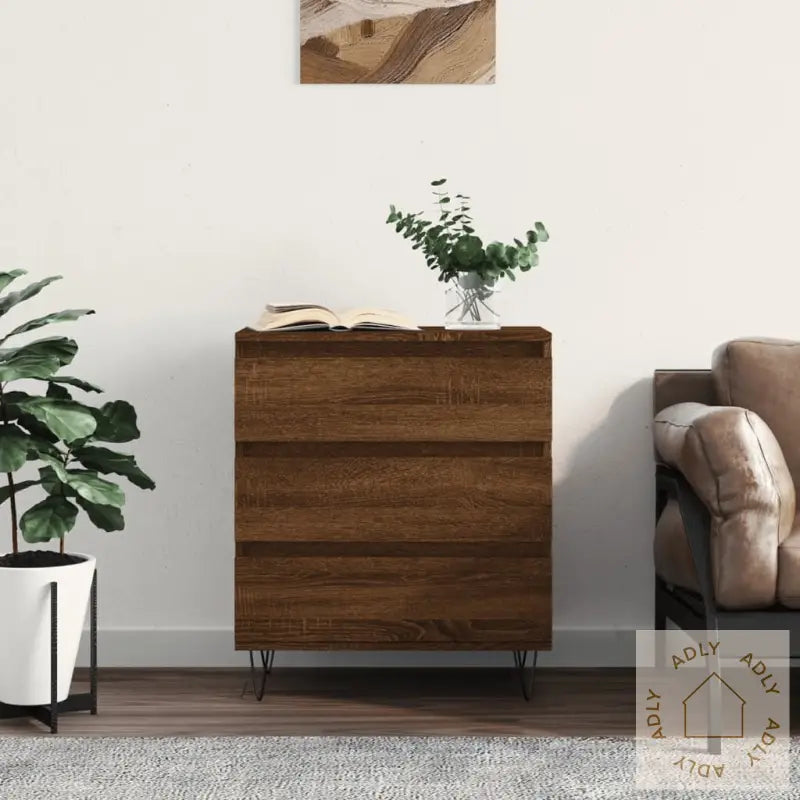 Skjenk Brun Eik 60X35X70 Cm Konstruert Tre