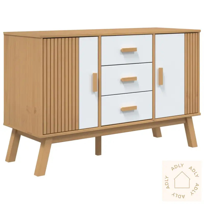 Skjenk Olden Hvit Og Brun 114X43X73,5 Cm Heltre Furu
