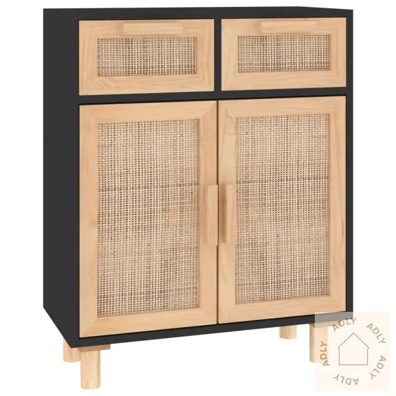 Skjenk Svart 60X30X75 Cm Heltre Furu Og Naturrotting