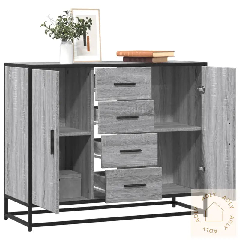 Skjenk Grå Sonoma Eik 92X35X76 Cm Konstruert Tre