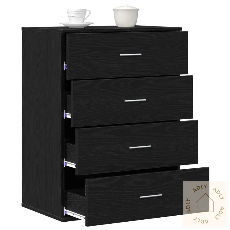 Serviesskap Med Skuff Svart Eik 60 X 39 X 80 Cm Konstruert Tre