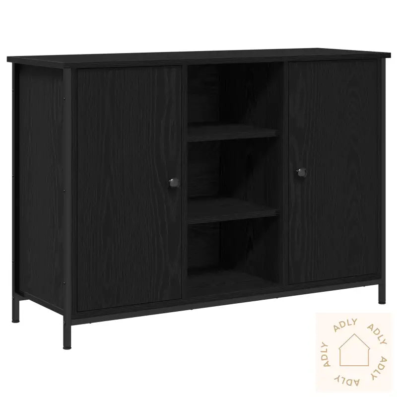 Skap Svart Eik 100X35X70 Cm Konstruert Tre Og Stål
