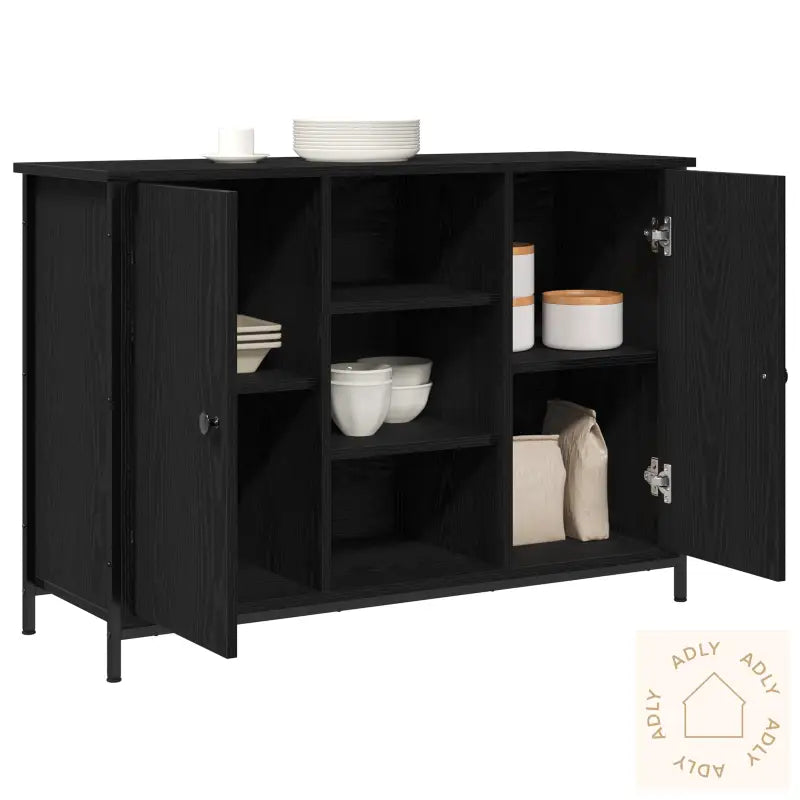 Skap Svart Eik 100X35X70 Cm Konstruert Tre Og Stål