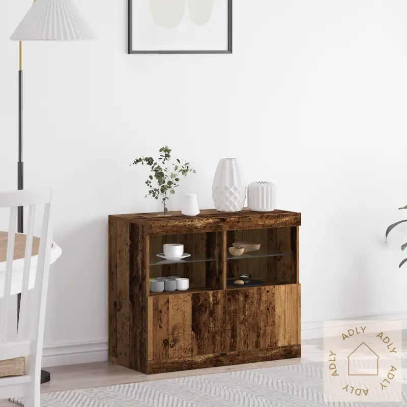 Skap Med Led Lys Gammelt Tre 81X37X67 Cm