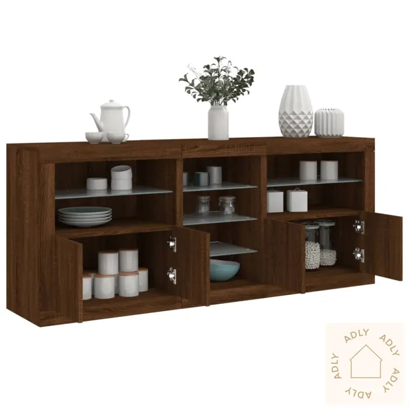 Skjenk Med Led-Lys Brun Eik 181,5X37X67 Cm