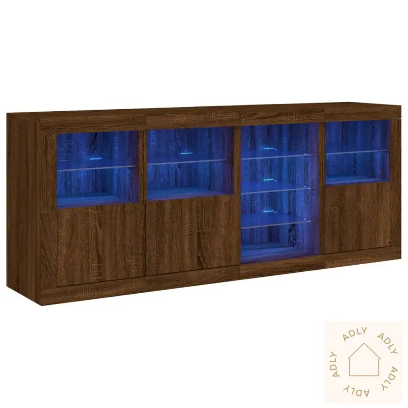 Skjenk Med Led-Lys Brun Eik 164X37X67 Cm