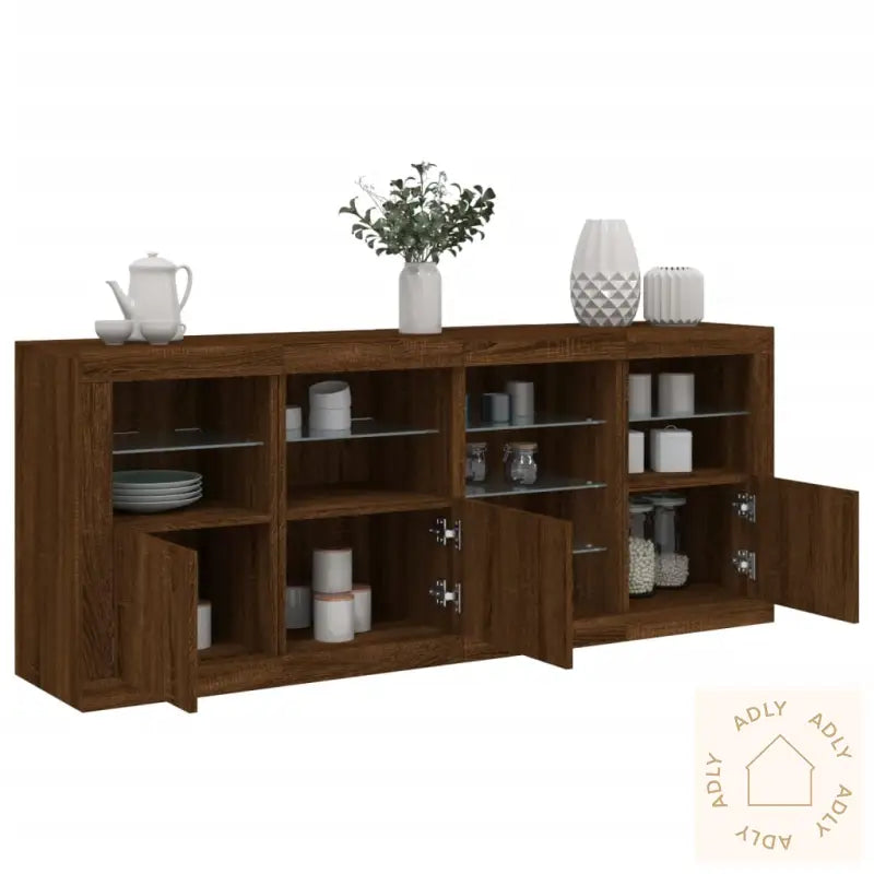 Skjenk Med Led-Lys Brun Eik 164X37X67 Cm