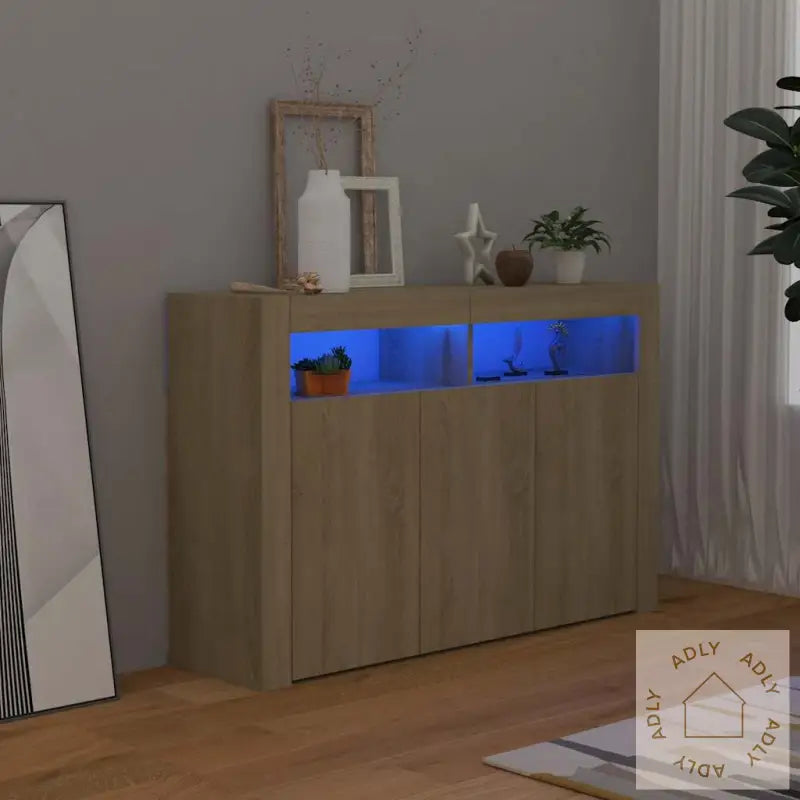 Skjenk Med Led-Lys Sonoma Eik 115,5X30X75 Cm