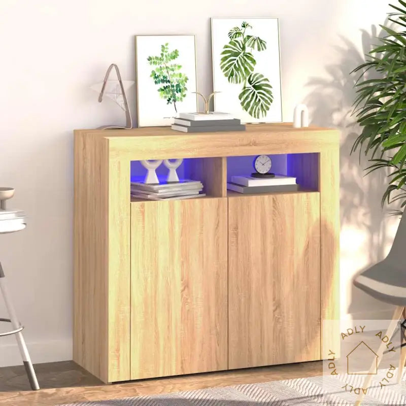 Skjenk Med Led-Lys Sonoma Eik 80X35X75 Cm