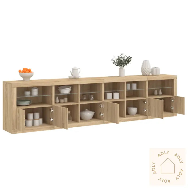 Skjenk Med Led-Lys Sonoma Eik 283X37X67 Cm