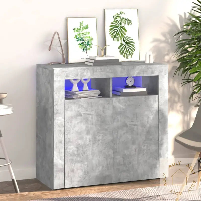 Skjenk Med Led-Lys Betonggrå 80X35X75 Cm