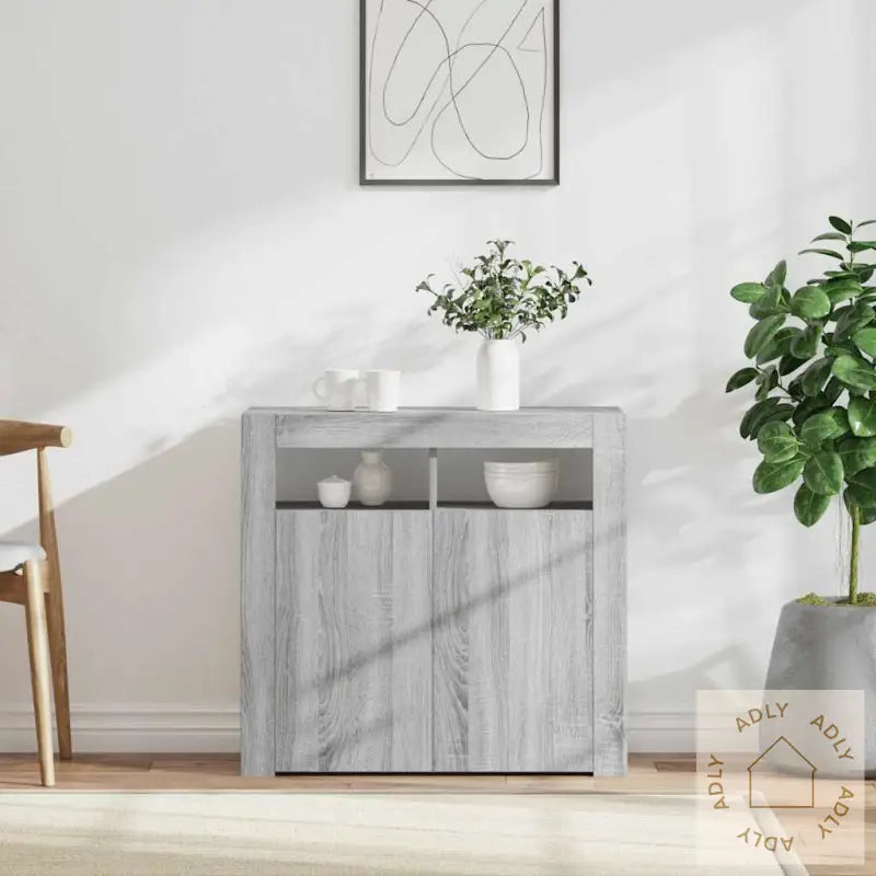 Skjenk Med Led-Lys Grå Sonoma 80X35X75 Cm