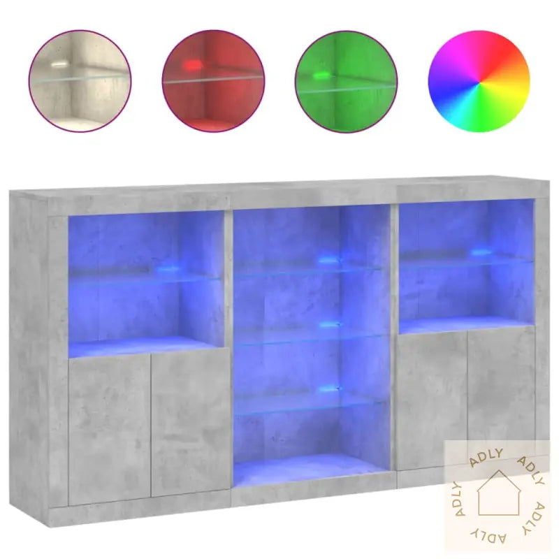 Skjenk Med Led-Lys Betonggrå 181,5X37X100 Cm