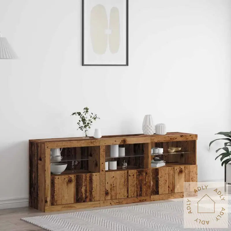 Sideboard Med Led-Lamper Slitt Treverk 181,5X37X67 Cm