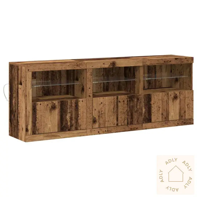Sideboard Med Led-Lamper Slitt Treverk 181,5X37X67 Cm