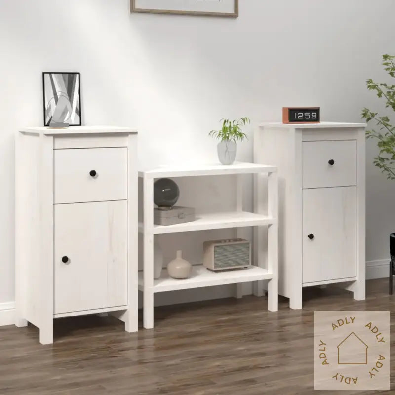 Skjenker 2 Stk Hvit 40X35X80 Cm Heltre Furu