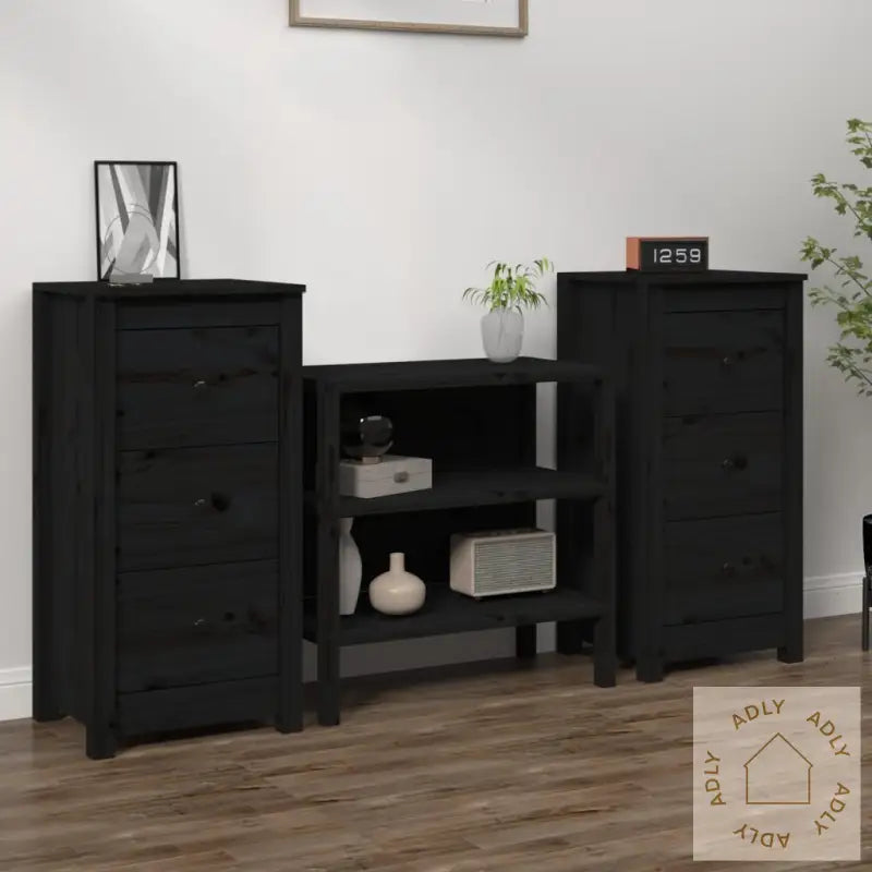 Skjenker 2 Stk Svart 40X35X80 Cm Heltre Furu