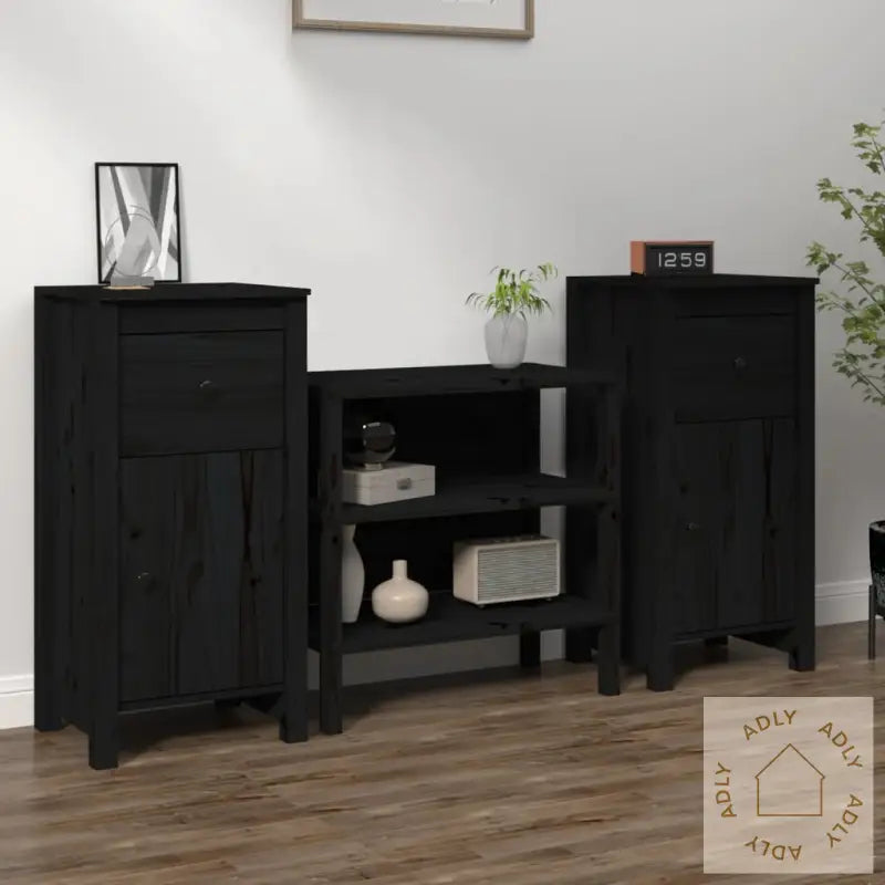 Skjenker 2 Stk Svart 40X35X80 Cm Heltre Furu