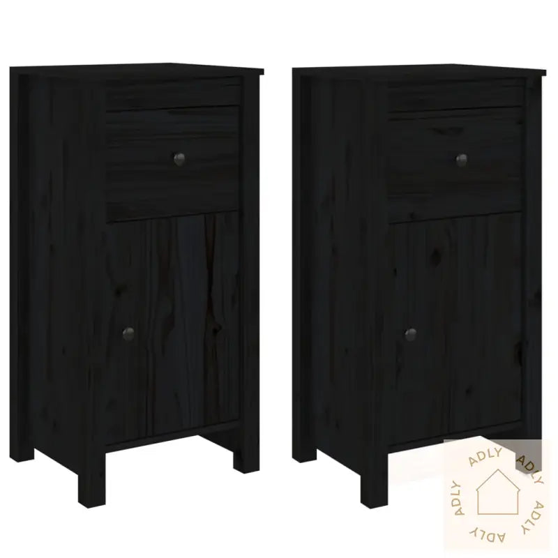 Skjenker 2 Stk Svart 40X35X80 Cm Heltre Furu
