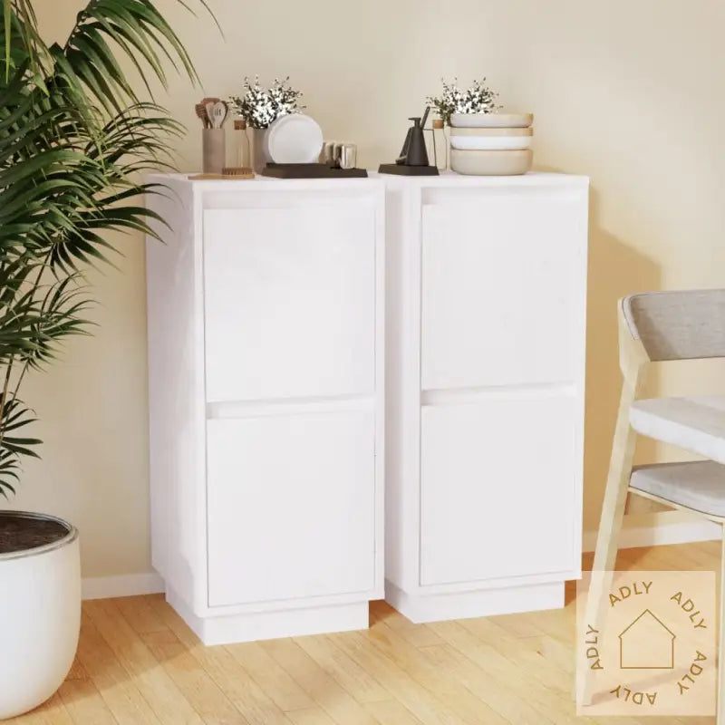 Skjenker 2 Stk Hvit 31,5X34X75 Cm Heltre Furu