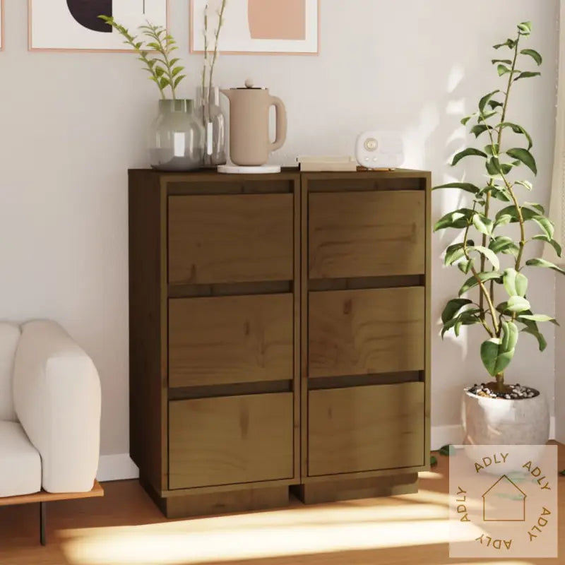 Skjenk 2 Stk Honningbrun 32X34X75 Cm Heltre Furu
