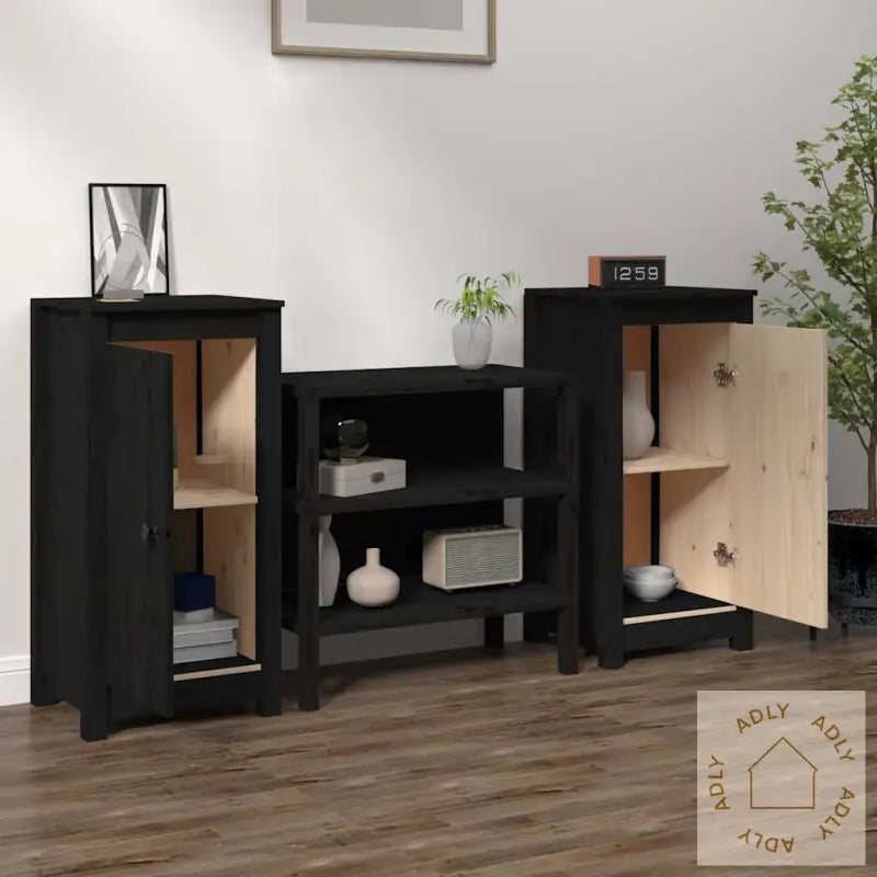Skjenker 2 Stk Svart 39X35X80 Cm Heltre Furu
