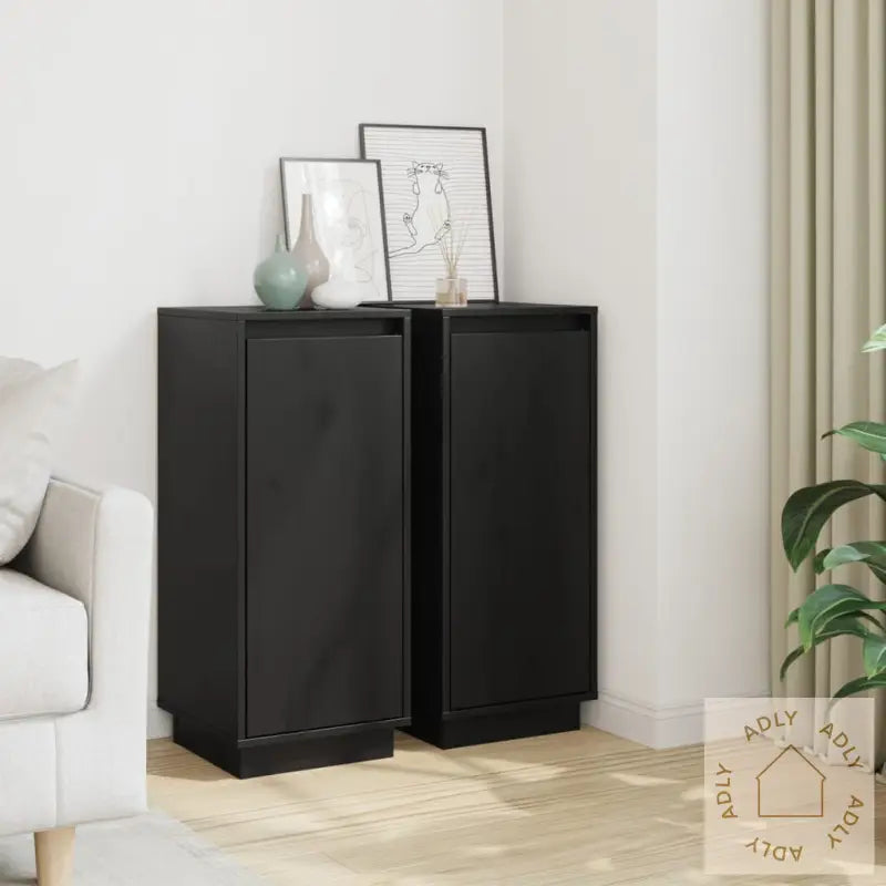 Skjenker 2 Stk Svart 31,5X34X75 Cm Heltre Furu
