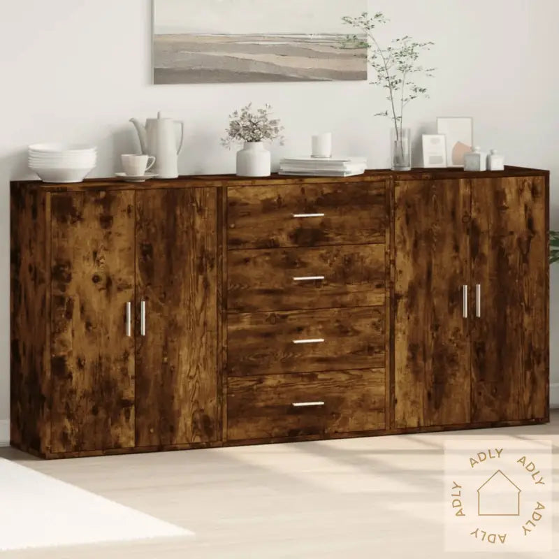 Skjenker 3 Stk Røkt Eik 60X31X84 Cm Konstruert Tre