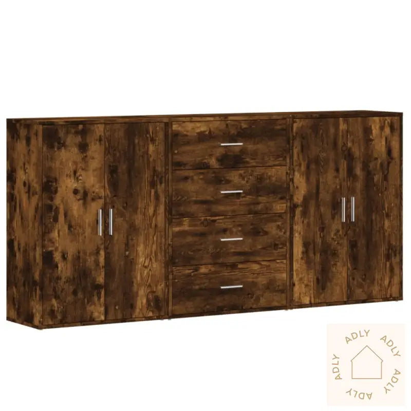 Skjenker 3 Stk Røkt Eik 60X31X84 Cm Konstruert Tre